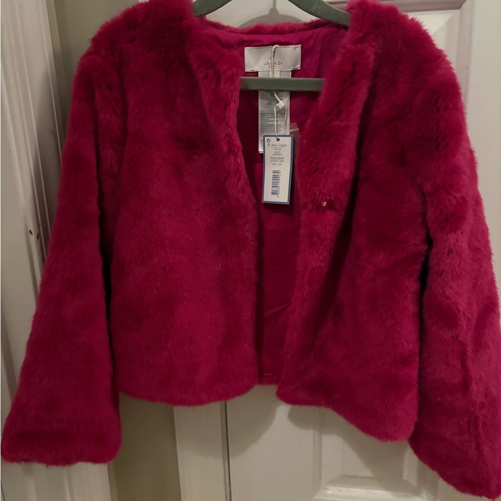 Jacadi Girls Faux Fur Jacket in Vibrant Pink - New with tags
